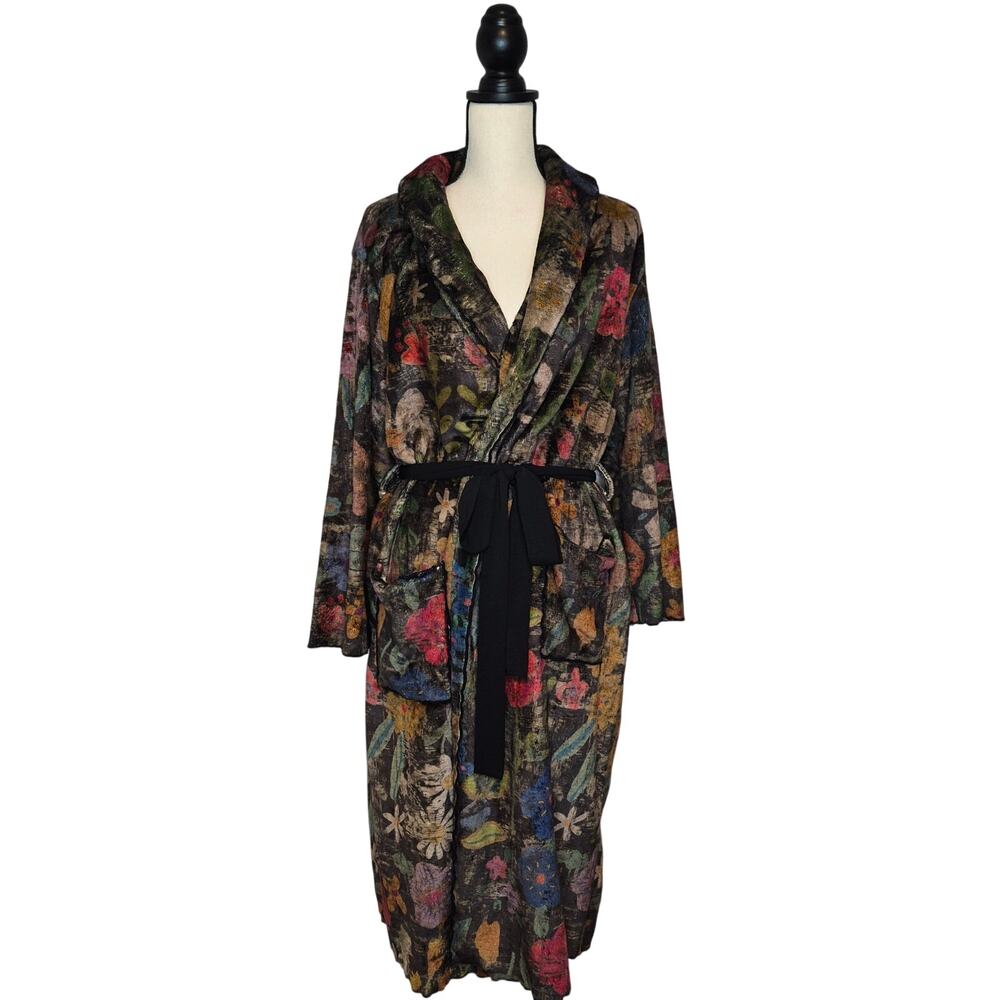 Natural Life Wildflowers Cozy Blanket Midi Robe Kimono Fleece Duster Womens Sz S